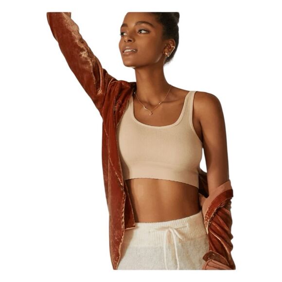 Anthropologie The Hattie Bralette Cream Ribbed Knit Seamless Square Neck S/M - Picture 1 of 5